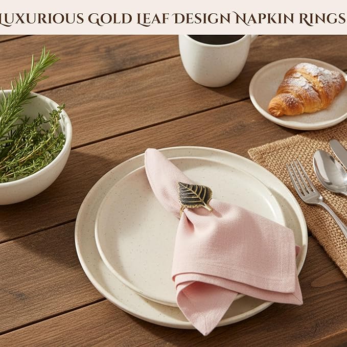 Set of 12 Rooster Napkin Rings for Farmhouse Decor | Premium Metal Leaf Dinnerware Napkin Holders | Thanksgiving, Christmas, and Easter Table Setting (Antique Gold) - ALPHA Living HOME