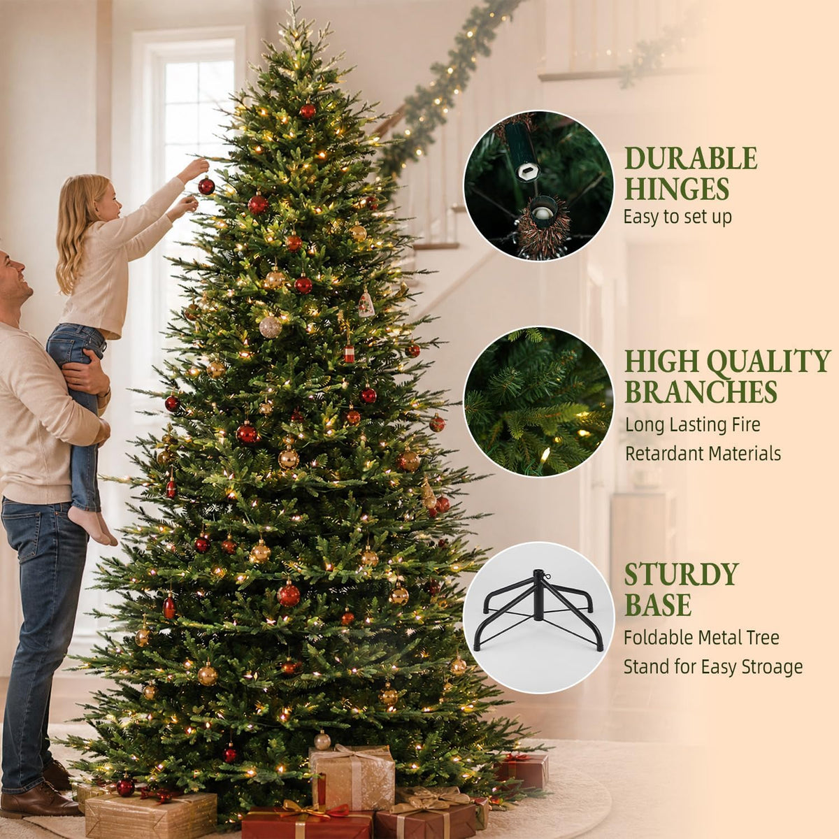9ft prelit premium christmas tree, 5179 realistic pe&pvc, close-up detail