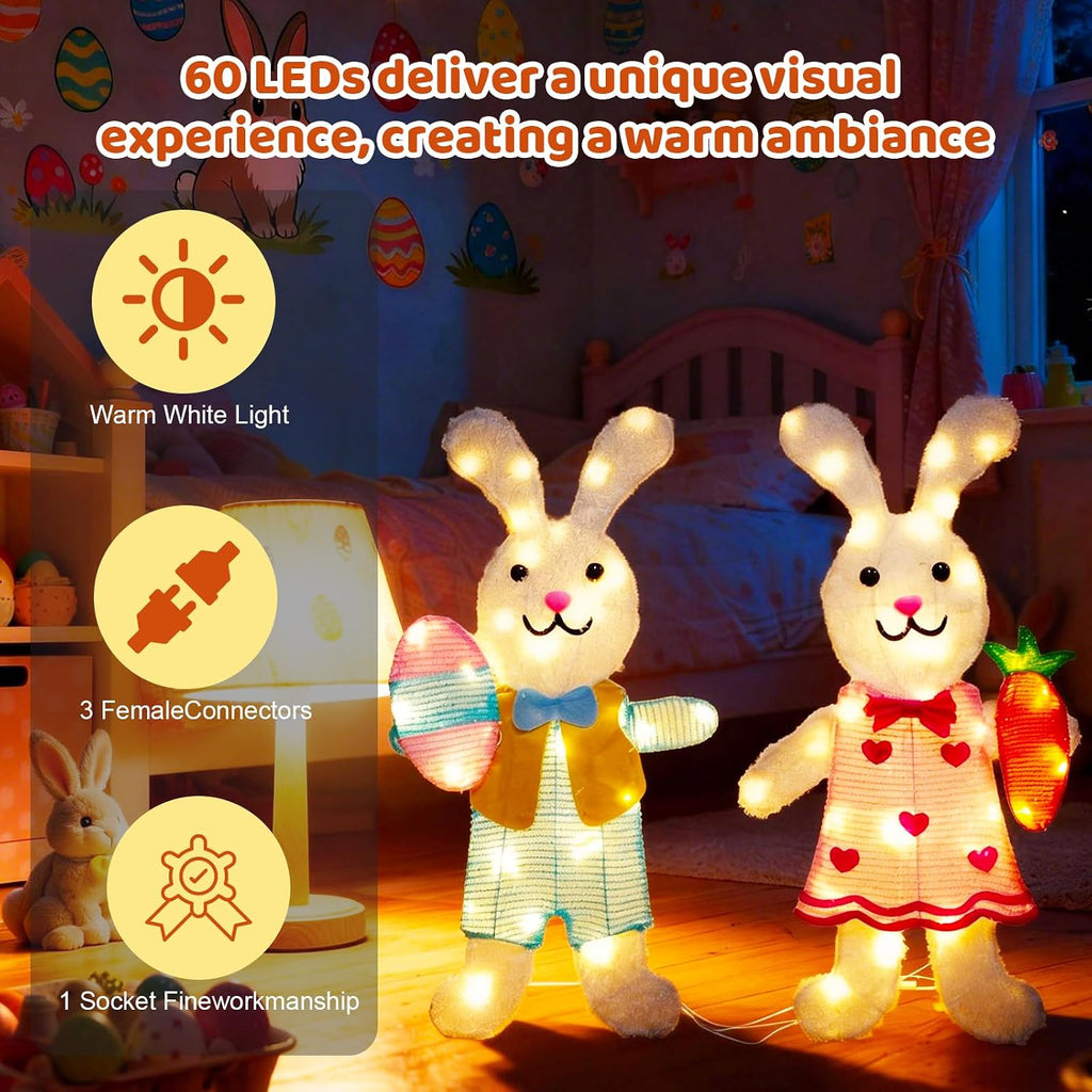 outdoor easter decorations lighted bunny with 60 leds showing dimensions