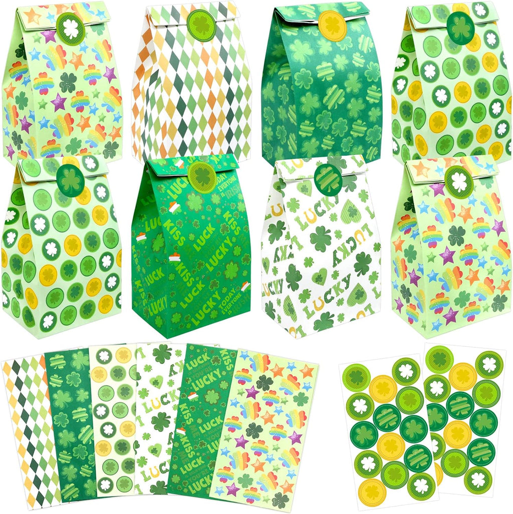 Fancy Land St Patrick's Day Paper Gift bag Shamrock Treat Bags Goodies Bags for Party Favors 24 Pack