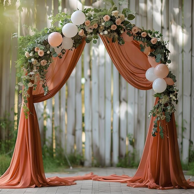 Wokceer Wedding Arch Draping Fabric Terracotta 3 Panels 28.7" x 20FT Sheer Fabric Drapes Backdrop Arch Draping Fabric for Wedding Ceremony Birthday Party Bridal Shower Decoration