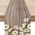 Daisy Floral Table Runner, Farmhouse Spring Seasonal Summer Teal Green White Flower Rustic Abstract Table Center Decor for Home Kitchen Dining Holiday Party Indoor Table Decorations, 13"x90" Inch