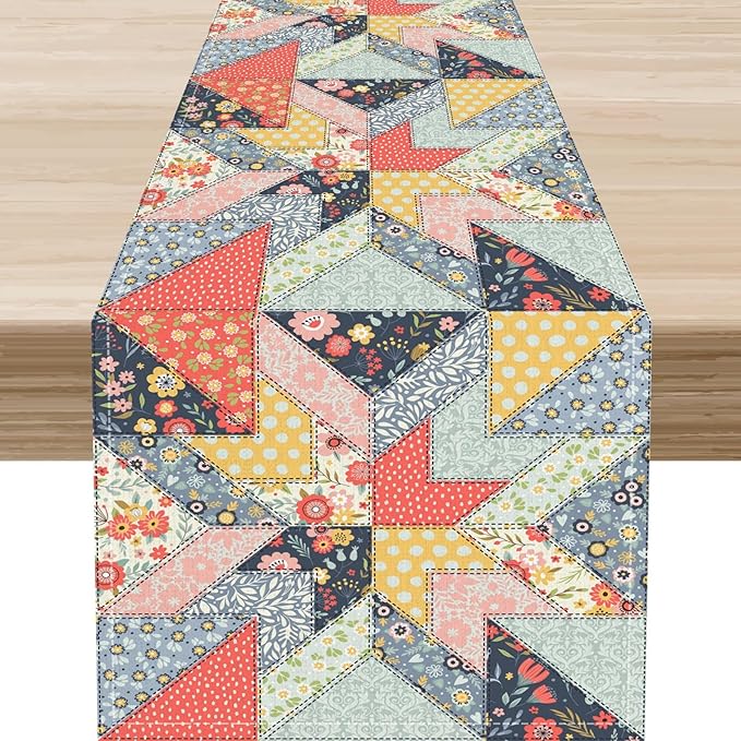 Boho Patchwork Table Runner, Vintage Farmhouse Colorful Wildflowers Bohemian Paisley Flower Table Center Decor for Home Kitchen Dining Patio Holiday Party Indoor Table Decorations, 13"x72" Inch