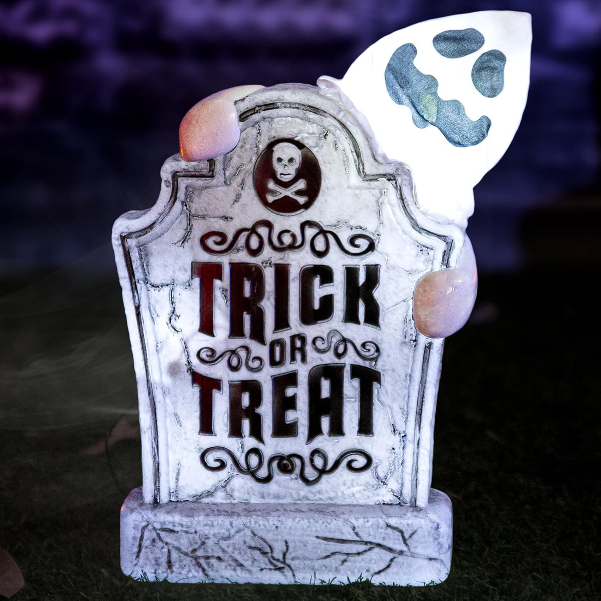 ELAMAS Halloween Decorations Animatronic Tombstone with Pop-Up Ghost, Sound &...