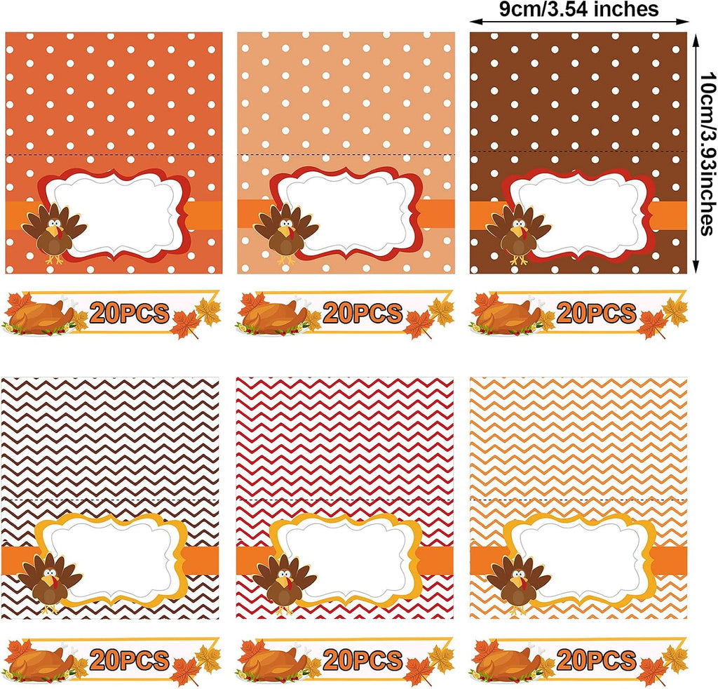 120 Pieces Thanksgiving Turkey Table Place Card Fall Buffet Table Name Place Card Folded Food Tag Turkey Label for Thanksgiving Party Supplies