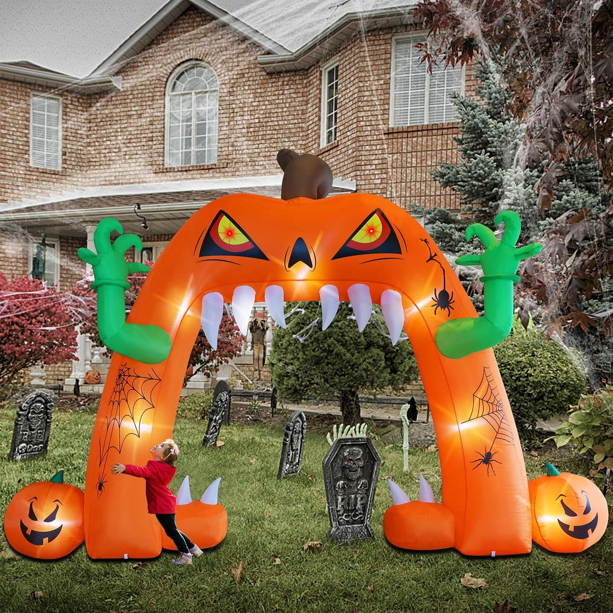 Juegoal Halloween Inflatable Lighted Pumpkin Archway 13 FT(L) x 10 FT(H), Gia...