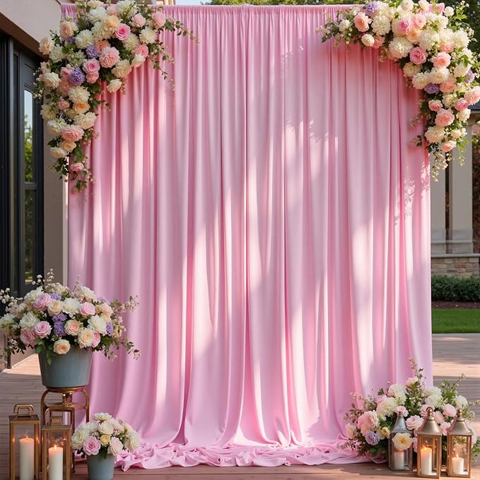 20×12ft Wrinkle Free Pink Backdrop Curtain for Wedding Parties, 4 Panels 5×12ft Long Soft Silky Polyester Backdrop Drapes Baby Pink Photo Back Drop Curtains for Party Photography Background Cloth