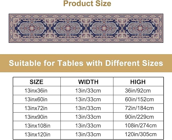 Boho Floral Vintage Table Runner, Blue Purple Retro Flower Rustic Country Farmhouse Pattern for Home Kitchen Table Decor Dining Coffee Room Party Decor 13x36in