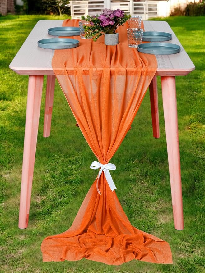 MDS Halloween Chiffon Table Runner - 20 Pack, 29 x 170 Inches, 14ft Each - Sheer Spooky Table Runners for Haunted House Parties, Trick-or-Treat Tables, Witchy Décor, Wedding & Events - Orange
