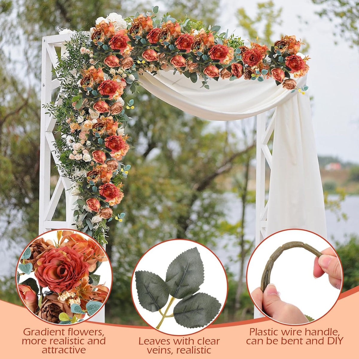 Yunlly 16 Packs Artificial Peony Flowers Silk Bouquet, Orange, Elegant