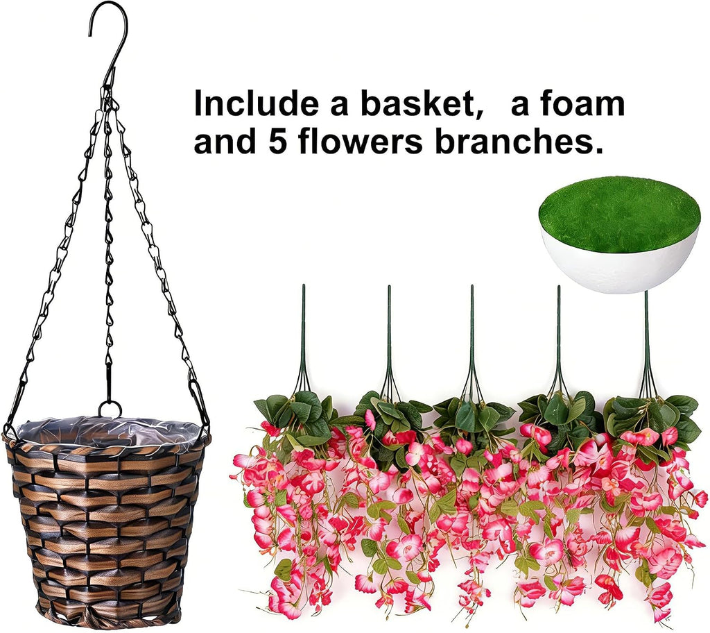 artificial fake hanging hibiscus flowers plants baskets for, side view