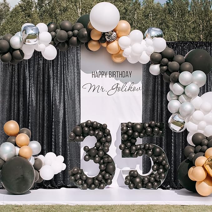 Sugargirl Halloween Black Sequin Backdrop Curtain 4 Panels 2FTx8FT Glitter Black Background Drapes Sparkle Photography Backdrop for Party Wedding Birthday Wall Decoration
