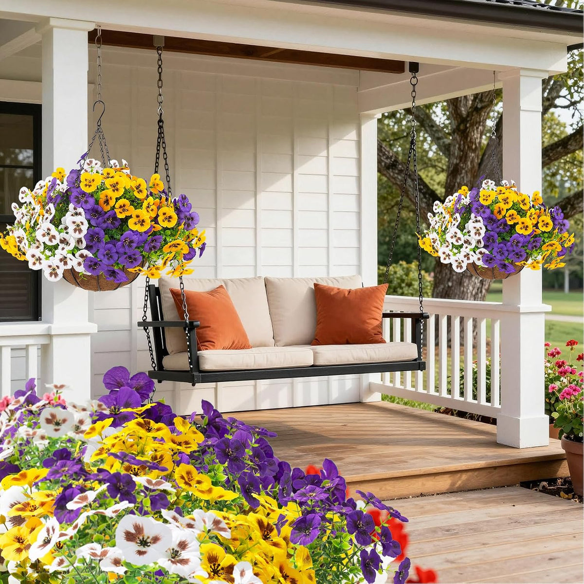 lovemoon 2 sets artificial hanging pansy flowers with on a desk or shelf