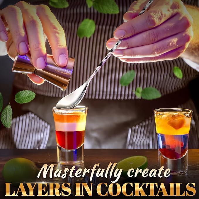 4 Pcs Bar Spoon Cocktail Stirrers – 12'' Long Spoons for Stirring | Stainless Steel with Polished Surface, Easy to Clean – Professional & Home Use, Practical Gift for Drink Mixing Lovers Caviar Spoons