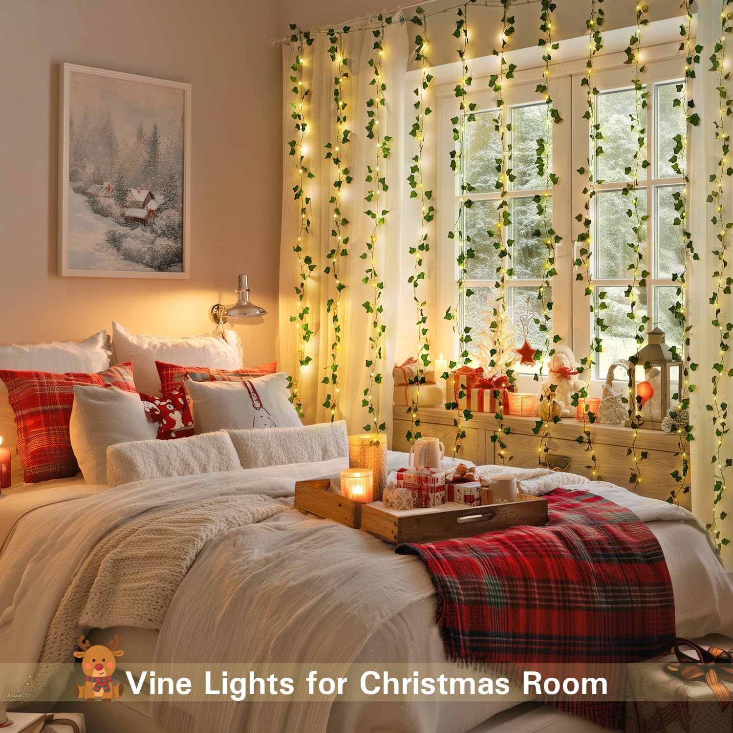 JMEXSUSS Vine Lights for Bedroom, 200 LED Vines Fairy Lights, Artificial Ivy Leaf Light for Wall Curtain Wedding Party Christmas Indoor Decor, 6.5ft x 6.5ft with Remote