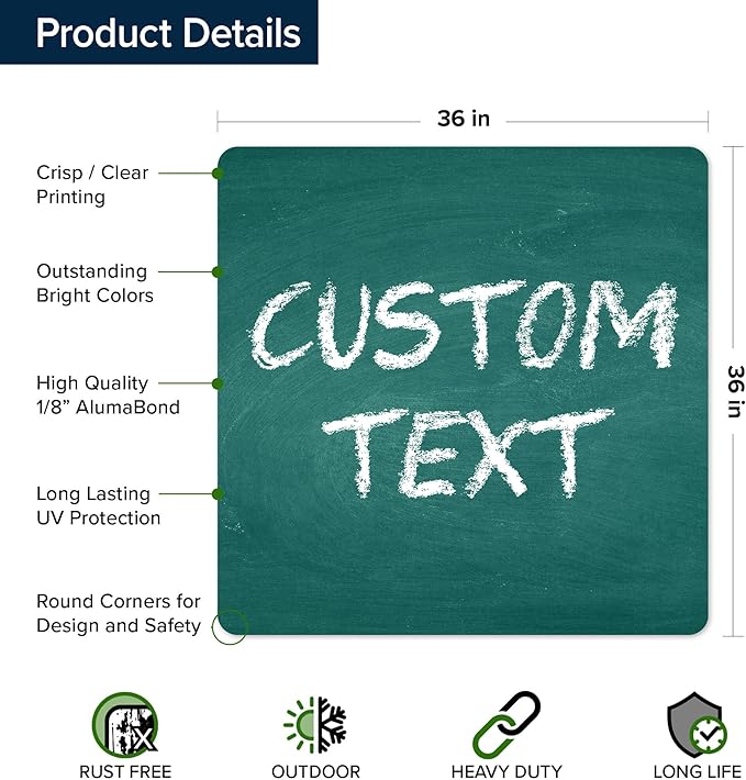 Custom Sign, Custom Street Sign, 11 Font Colors, 13 Font Styles, 4 Hole Options, 22 Sizes, 36x36 Inches, Rust Free DiBound, Fade Resistant, Made in USA by My Sign Center (Chalkboard Green)