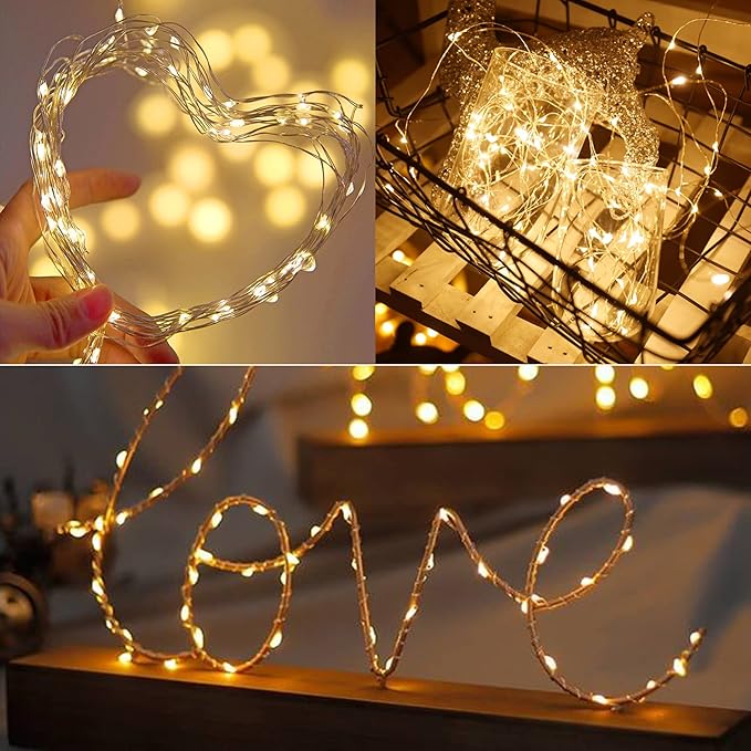 WATERGLIDE 24 Pack Fairy Lights Battery Operated (Included), 7 ft 20 LED Mini String Lights, Waterproof Silver Wire Firefly Starry Lights for DIY Wedding Christmas Party Mason Jars Decor, Warm White
