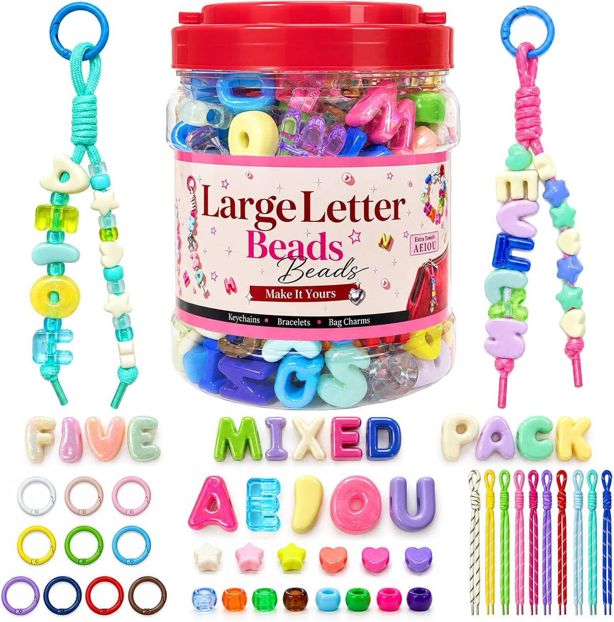 kasmena 410pcs chunky large letter beads diy keychain, main product view