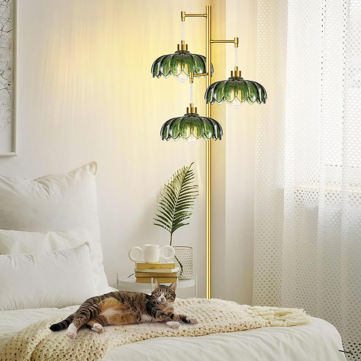 illmtw glass gold floor lamp for living room,bedroom,mid shown in use