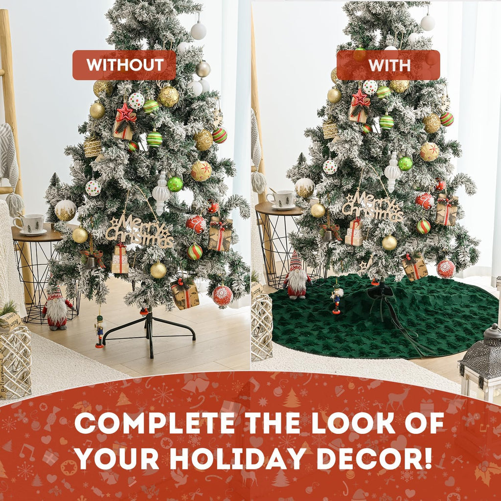 AVOIN colorlife Green Pine Faux Fur Soft Plush Christmas Tree Skirt 36 Inch | Split Slit Design, Rope Ties, Perfect 4-6 ft Trees Compatibility, Base Cover, Mat for Gifts