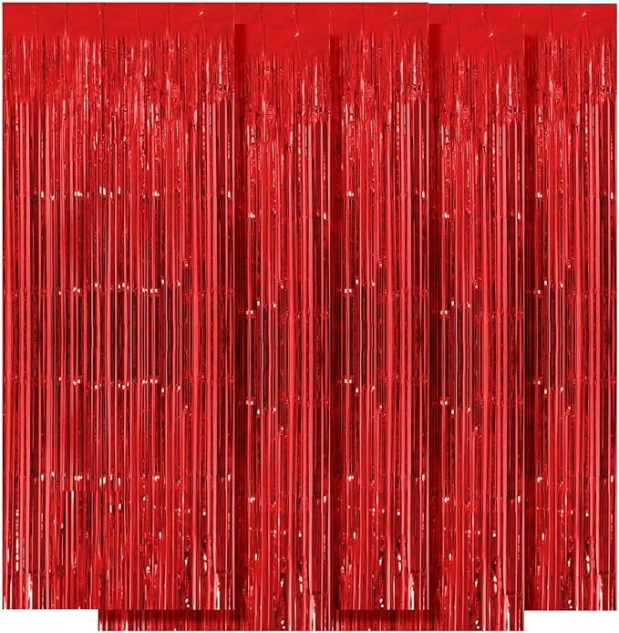 5 Pack Red Fringe Backdrop Curtains 3.2ft x 8.2ft Tinsel Foil Fringe Curtains Tinsel Backdrop Streamers for Birthday Party Decoration Christmas New Year Party Decorations (Red)