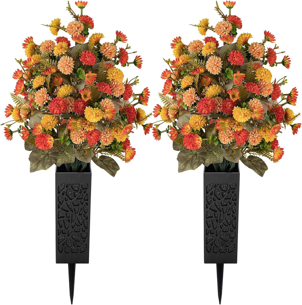 fall cemetery flowers for grave decorations, fake mums, main product view