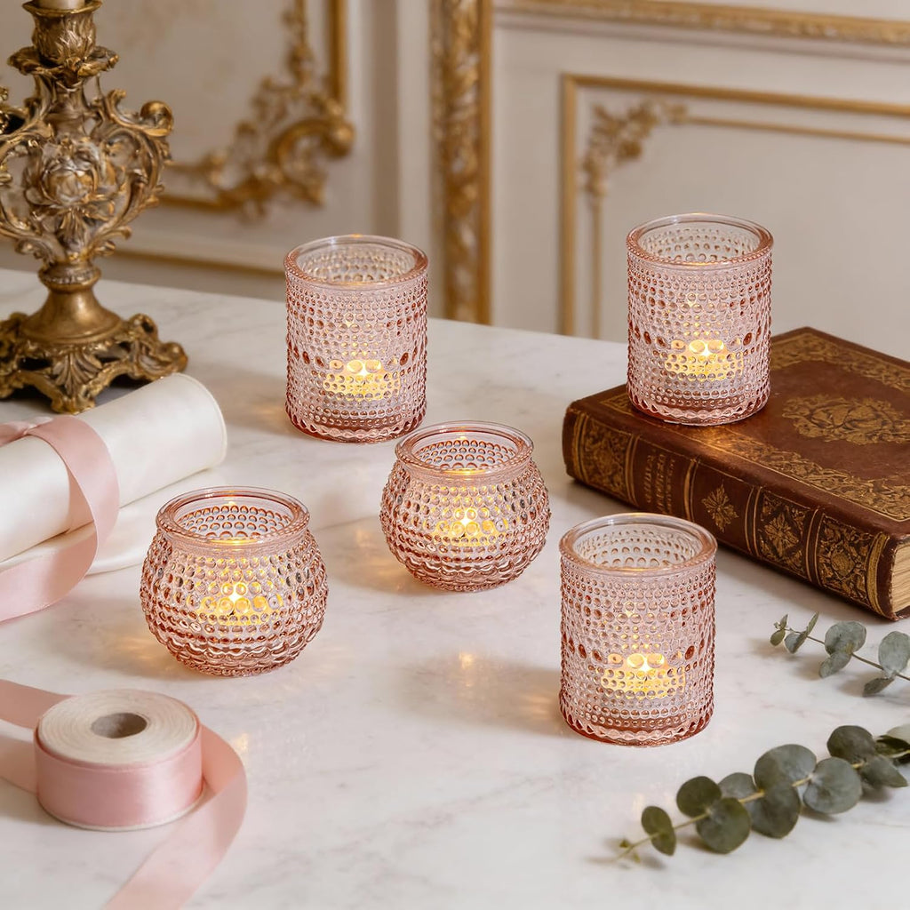 Rubtlamp 24 Pack Pink Votive Candle Holders, Glass Candle Holder for Floating Candle, Tealight Candle Holders for Table Centerpieces(2 Sizes)