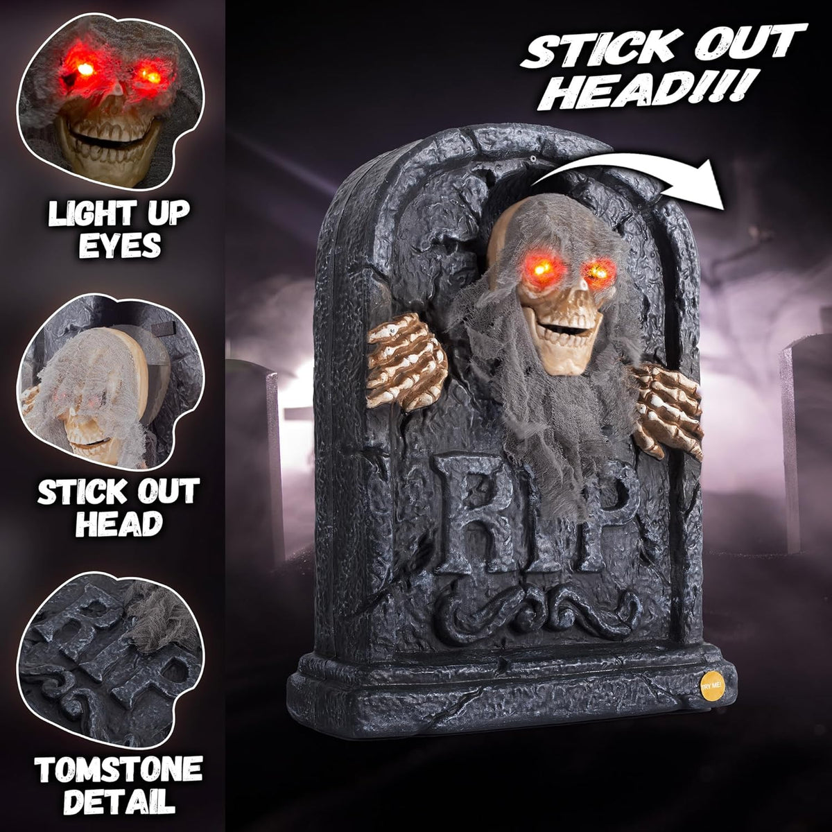 Halloween Animatronic Zombie Tombstone Animated Skeleton Decorations - Sensor...