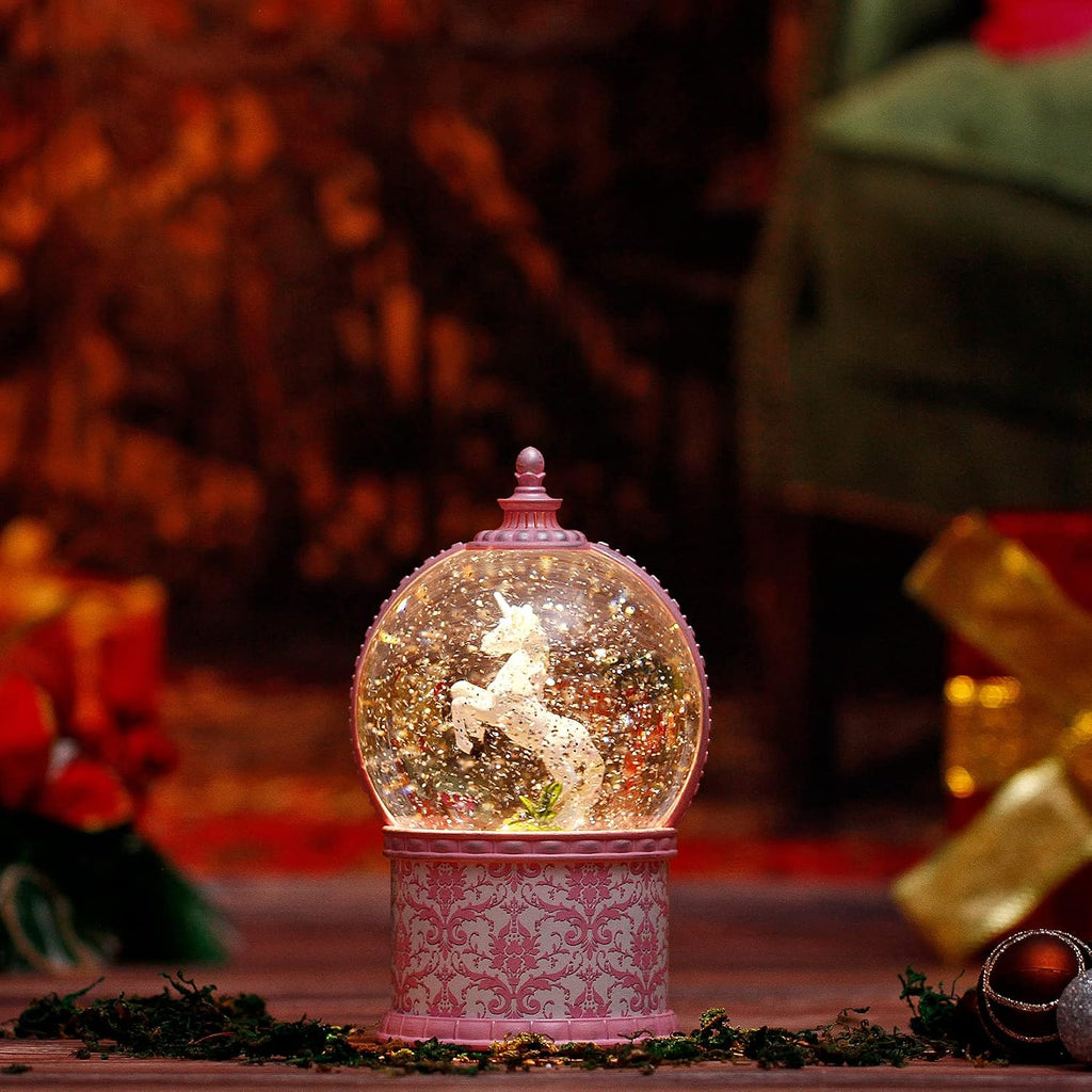 Unicorn Musical Snow Globe, 7.1 Inch Lighted Christmas Snow Globes with Swirling Glitter, Battery Operated & USB Powered Music Box Valentines Day Gifts for Girls, Women