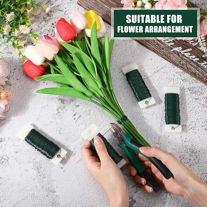 Ferraycle 36 Pack Green Floral Wire 38 Yards 22 Gauge Flexible Paddle Florist Christmas Green Wire for Crafts Christmas Wreaths Tree Garland and Floral Flower Arrangements