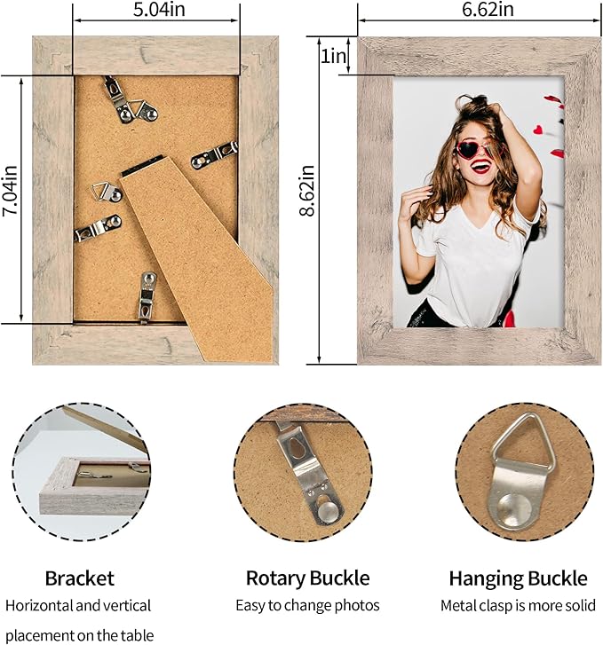 5x7 Picture Frame Set of 4, Smoke Gray Frame with High Definition Glass, 5 x 7 Wood Photo Frames for Tabletop Display and Wall Mounting