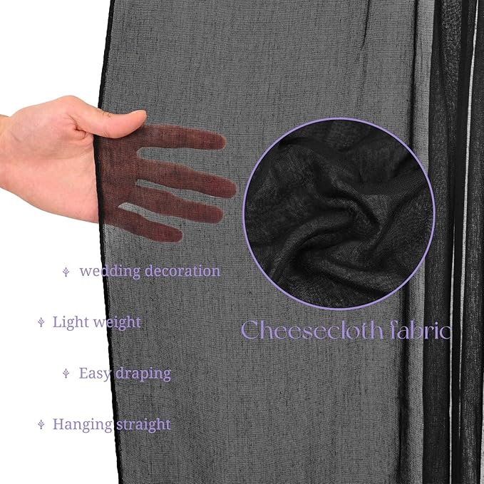6 Panels Black Ceiling Drapes for Wedding, 5ftx15ft Ceiling Drapes Cheesecloth Sheer Fabric Curtain Wedding Arch Draping Fabric Romantic Ceilings Decorations for Weddings Party Ceremony Stage
