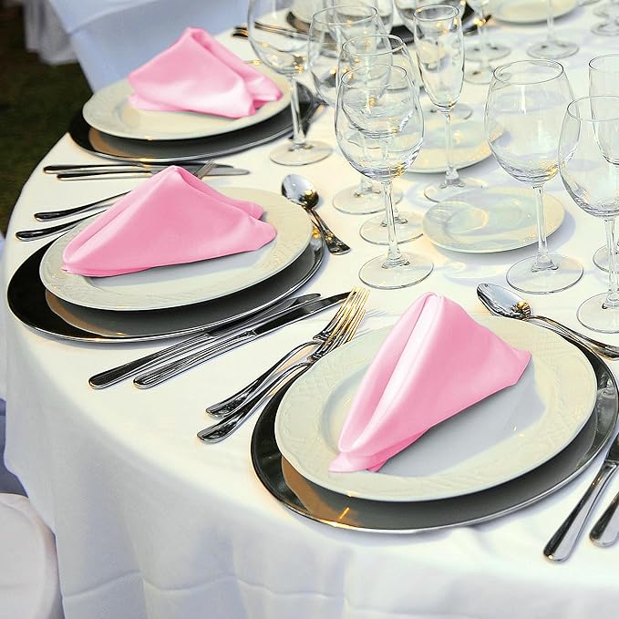 ANECO 12 Pieces Satin Napkins Soft Dinner Napkins Square Table Napkins 17 x 17 Inches for Restaurant Weddings Party Dinner Decoration (Pink)