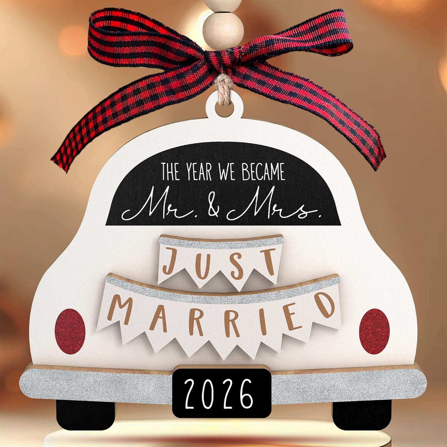 Pawzity Wedding Gifts - Mr and Mrs Gifts - Wedding Gift for Couples 2026, Bride, Newlyweds - Bridal Shower Gift Ideas for Married Newlywed, Future Mr and Mrs - Wood Just Married Ornament 2026