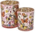 Two's Company Butterfly Silhouette Antiqued Candleholders, 5-Inch, Glass, Multicolor, Set of 2