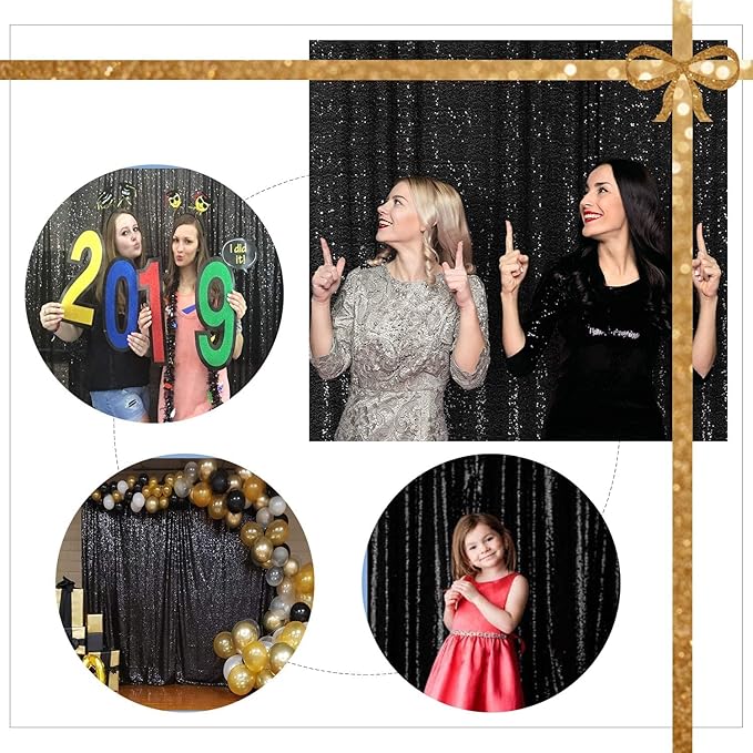 Poise3EHome Black Sequin Backdrop,8FT x 10FT Sequin Photography Backdrop Curtain for Party Decoration