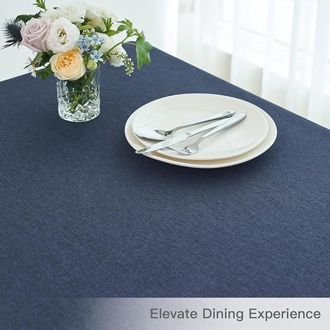 maxmill Linen Texture Tablecloth Water Resistant Antiwrinkle Spillproof Wipeable Washable Soft Fabric Table Cloth for Dining Room, Buffet Banquet Party Holiday, Rectangular 60 x 108 Inch, Navy Blue