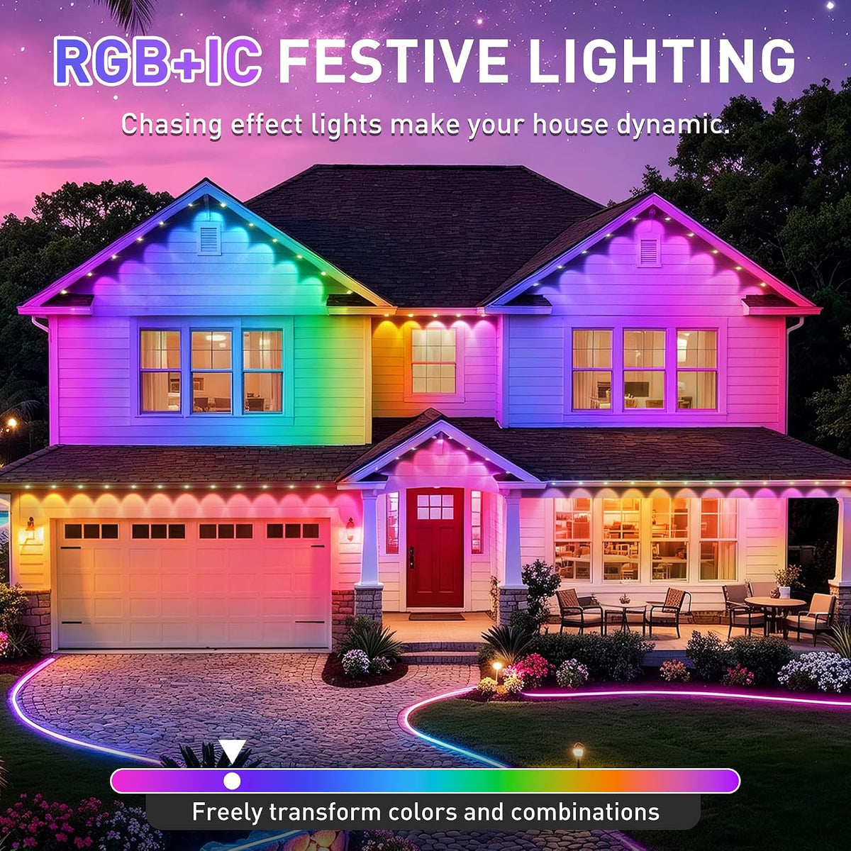 LITSOUL 600FT Permanent Outdoor Lights for House RGB+IC, Chasing Effect Smart...
