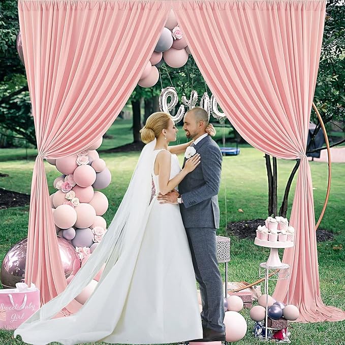 10 x 7 Feet Light Pink Backdrop Curtain for Partie, Background Curtains for Photoshoot, Birthday, Wedding, Halloween, Thanksgiving, Christmas, New Year Party Decorations 5Ft x 7Ft, 2 Panels