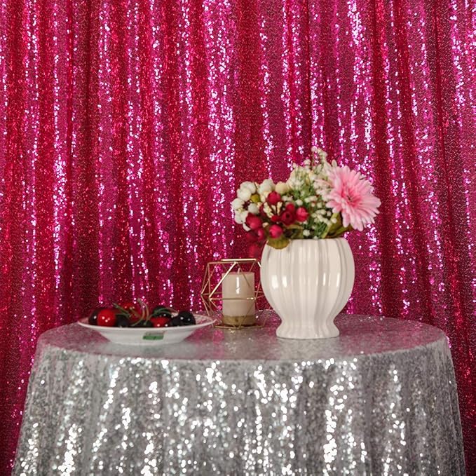 Eternal Beauty Hot Pink Sequin Backdrop, 10x10 Ft Glitter Background Curtains for Shimmer Photography Party Wedding Birthday Back Drop Decor