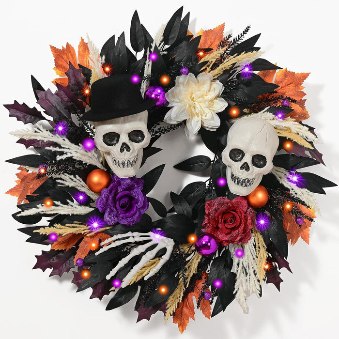 Waipfaru 24 Inch Halloween Wreath for Front Door, Halloween Door Wreath
