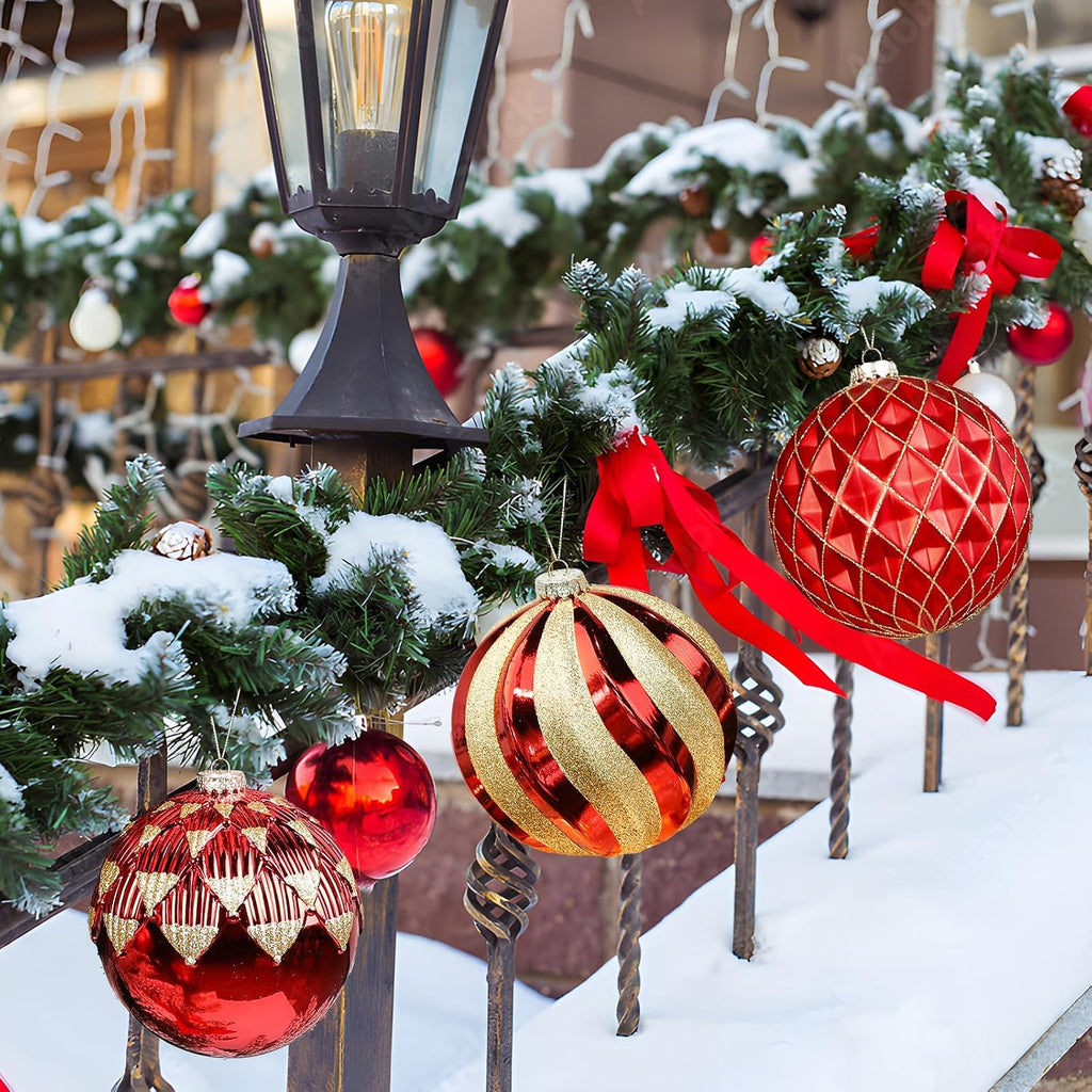 Alupssuc 6''/150mm Large Christmas Ball Ornaments, 4Pcs Christmas Tree Decor, Shatterproof Hanging Decorations with Hooks, Red & Gold Baubles for Xmas Tree, Wedding, Holiday and Party Decor