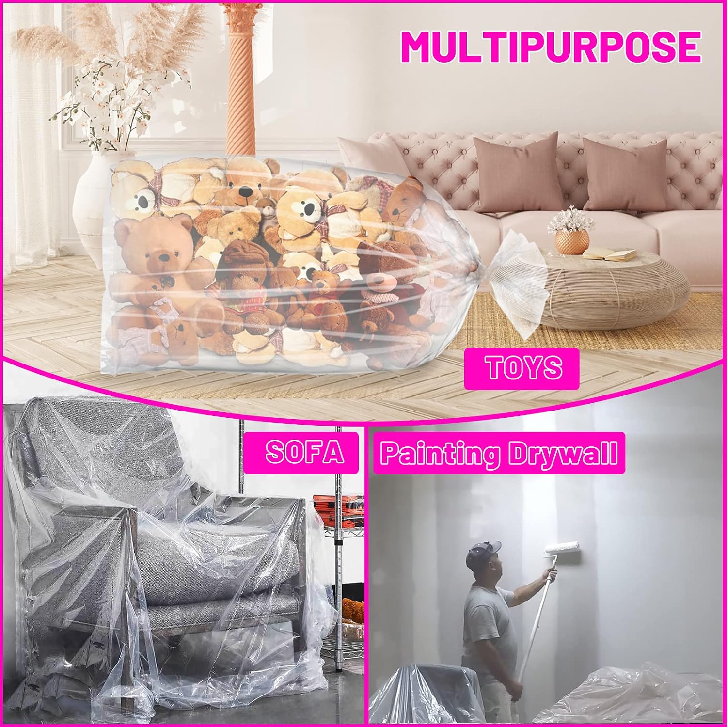 4 Pcs 98.4 x 59 Inches Clear Large Balloon Bags for Transport | Christmas Tree Disposal and Storage Bag, Balloon Drop Bag, Giant Carrying Storage Bags for Wedding Birthday Party Supplies