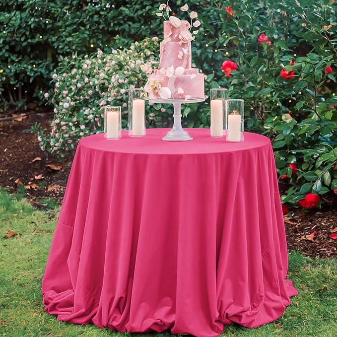 10 Pack Hot Pink Round Tablecloths 120 Inch, Circle Bulk Washable Linen Polyester Tablecloth, Table Cloth Cover for Wedding Buffet Party Banquet Reception Restaurant and Camping