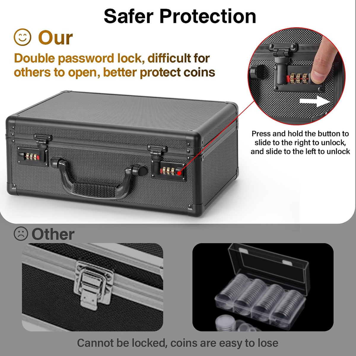 LOCKCURX Graded Coin Storage Box, Holds 120 NGC PCGS Slabs, Locking Case