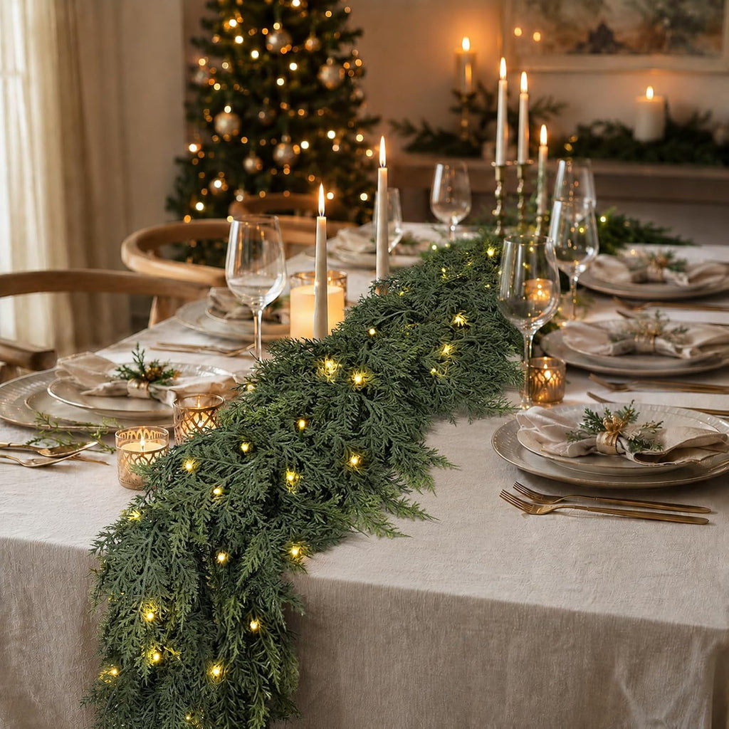 9ft pre-lit christmas garland with lights cedar garland, side view