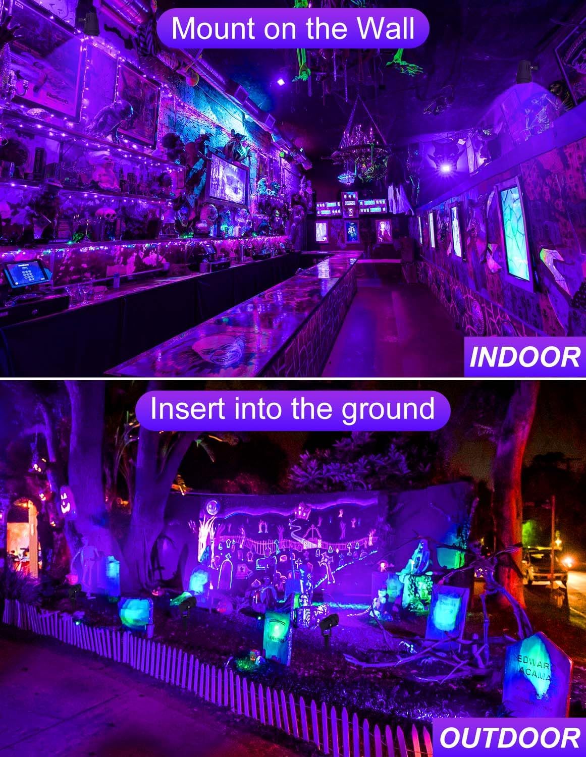 Halloween Outdoor Black Light Spotlight, LED Black Lights Waterproof Landscap...