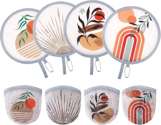 4Pcs Bohemian Round Foldable Hand Fan Japanese Foldable Fan Style Handheld Compact Cooling Fans,Round Folding Fan for Outdoor Games,Xmas Decoration,Festival,Party Favors,Travel,Events