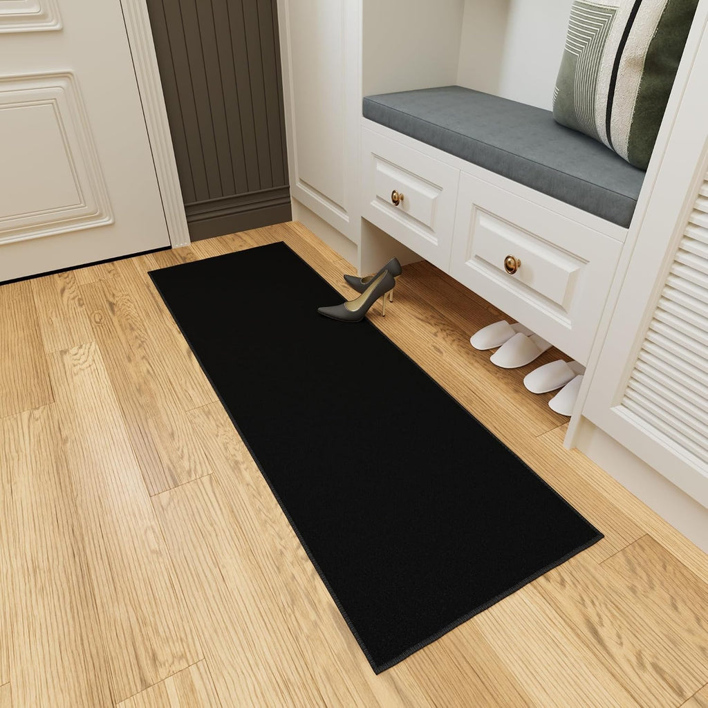 Ottomanson Hallway Runner Rug 2'2" x 6' Non Slip Solid Area Rugs Easy to Clean Laundry Rug Runner Durable & Pet Friendly Floor Carpet Runners for Hallways Entryway Living Room Kitchen, Black