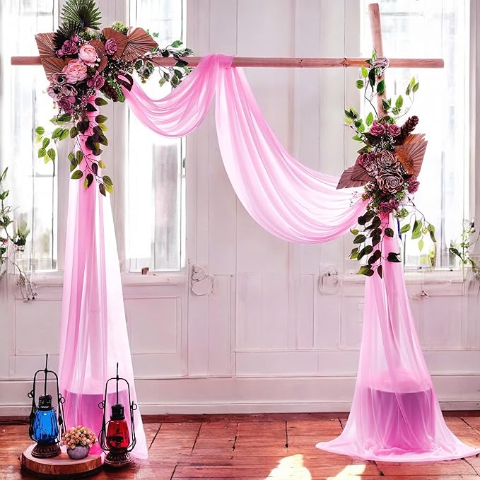 MDS Halloween Chiffon Draping Fabric - 1 Panel, 30" Wide x 100ft Long - Sheer Spooky Arbor & Canopy Drapery for Haunted House Backdrops, Party Ceilings, DIY Costumes & Themed Events - Bubblegum Pink